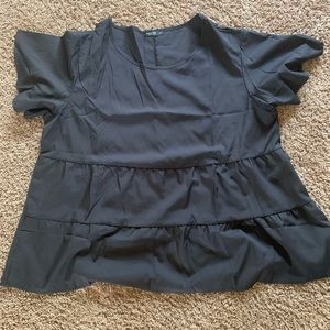 Plus Flounce Sleeve Ruffle Hem Blouse